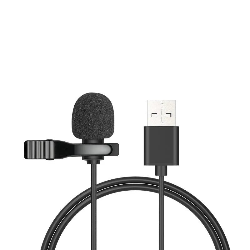 Silver lavalier clip microphone with 3.5mm plug and 1.5m black TPE cable for Apple devices