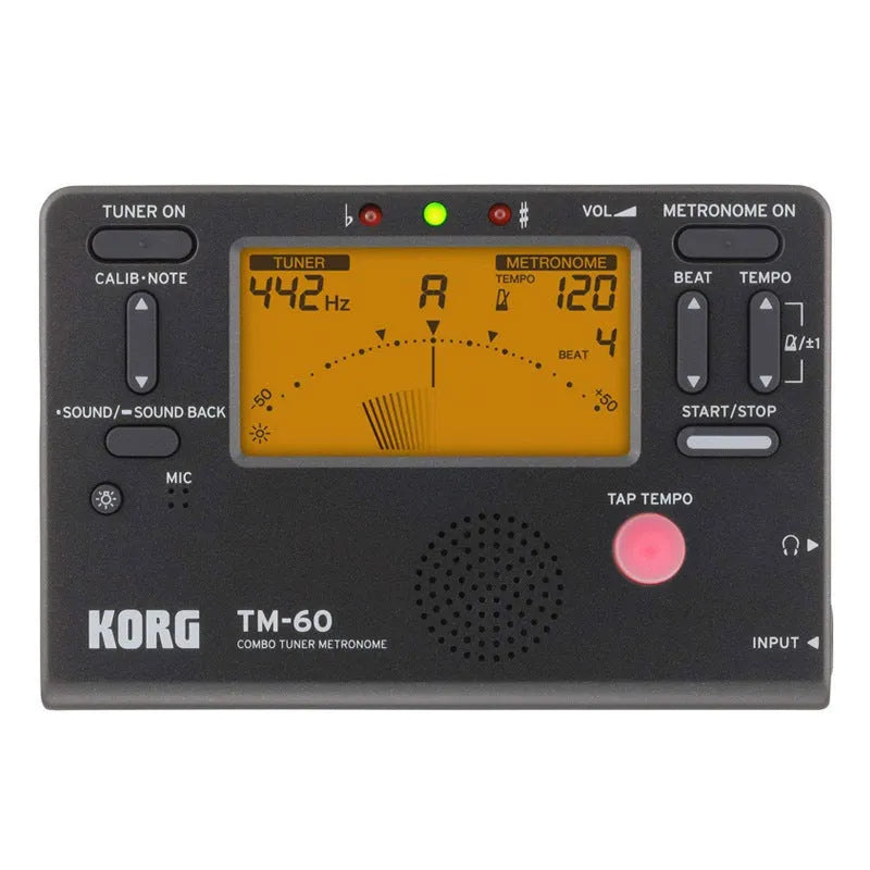 TM-60 universal electronic metronome for piano and guitar with display showing tempo settings