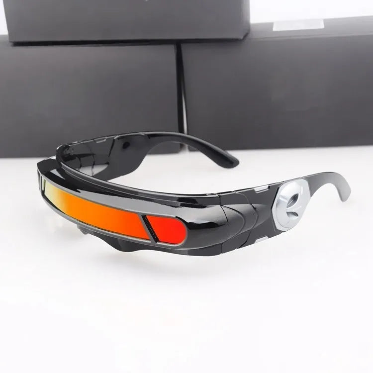 Black polarised sports sunglasses with a choice of blue, red, or grey mercury tint lenses.