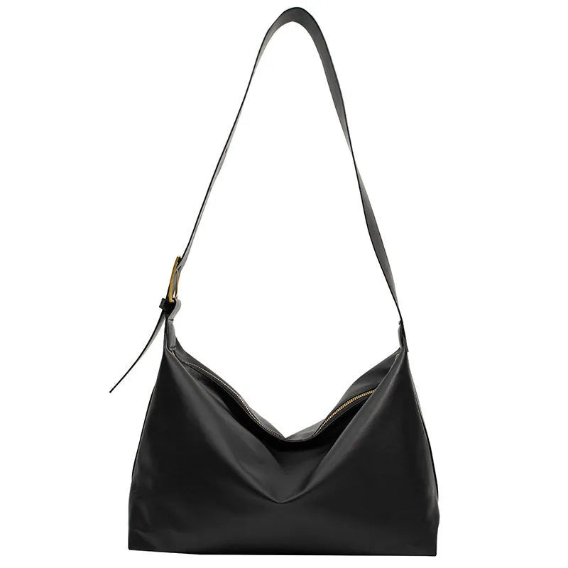 Large capacity simple PU tote bag in black, brown, or coffee colour with single shoulder strap and no lining