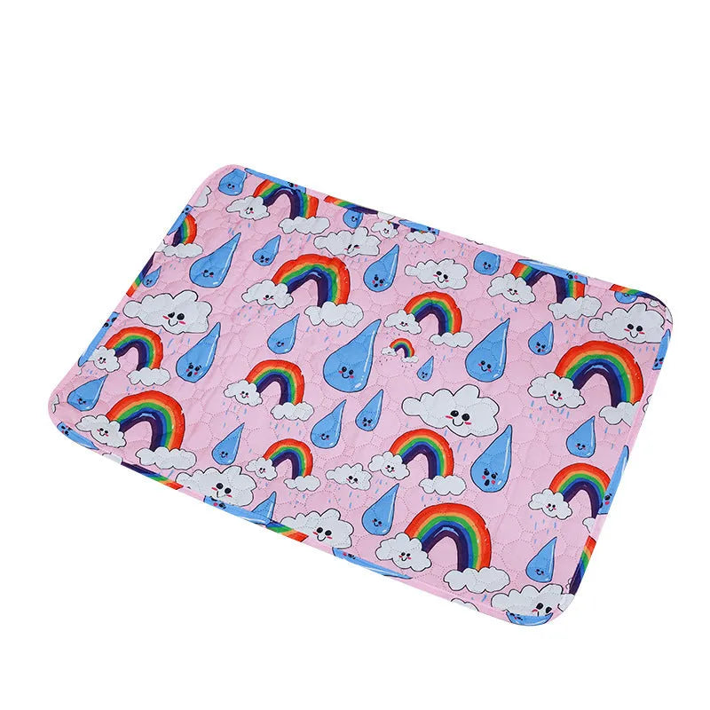 Reusable washable pet urine pad with colourful waterproof gasket patterns and non-slip backing