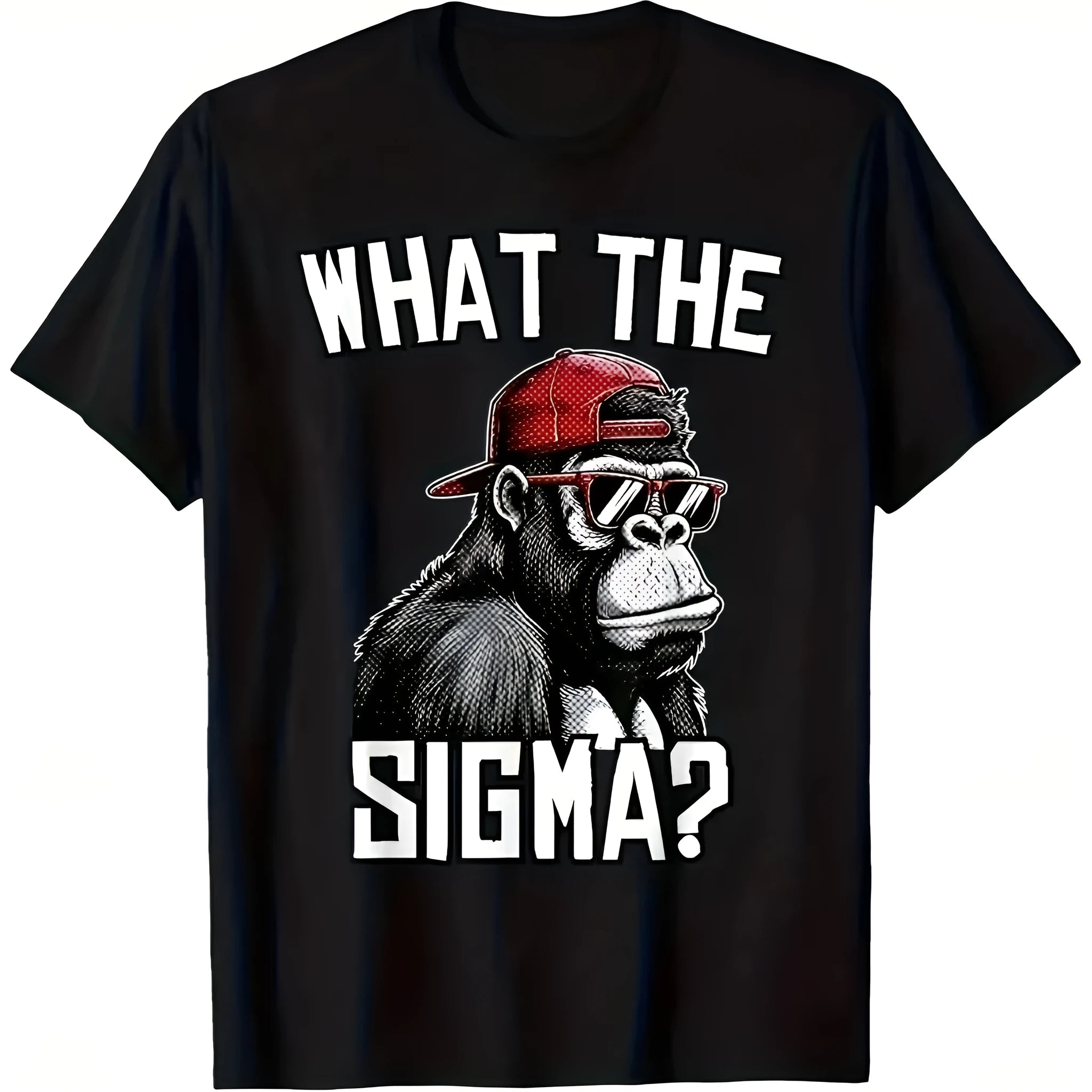 Black cartoon printed short sleeve cotton T-shirt on plain background
