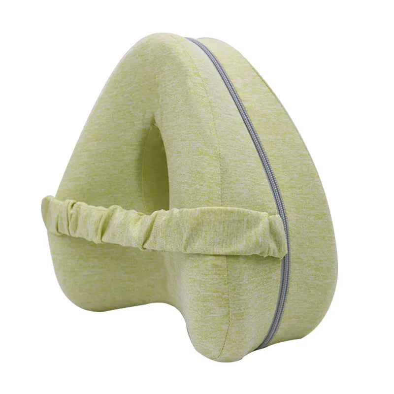 Heart-shaped memory foam leg pillow in blue colour showing dimensions of 25x23x13 cm