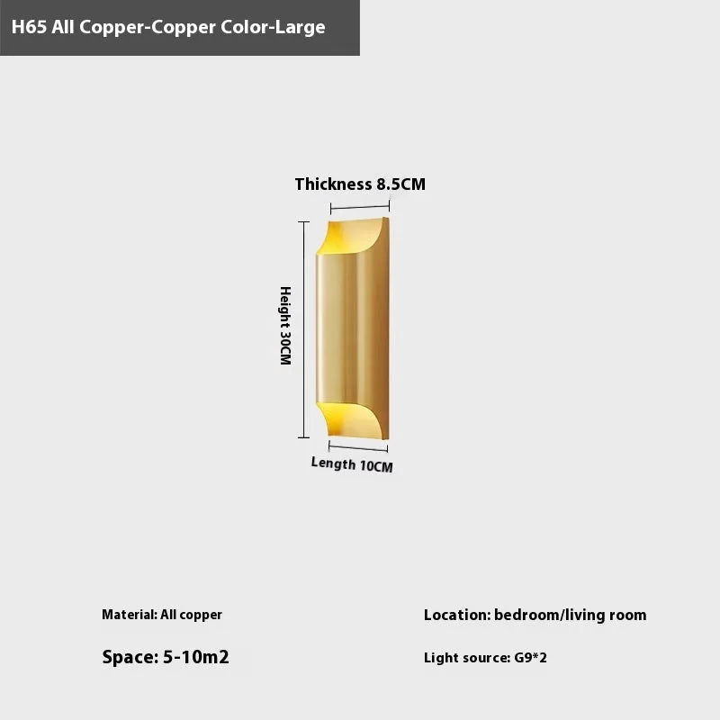 Minimalist black copper wall lamp for bedroom bedside with modern simplicity design