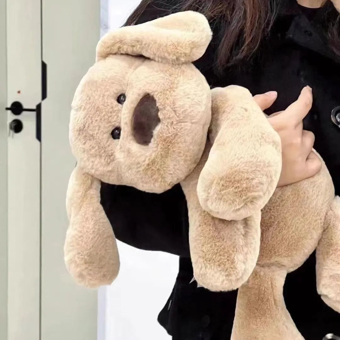 55cm khaki plush milk dog toy doll for infants, soft stuffed animal on white background