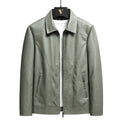 Men's loose fit PU leather cardigan jacket in black with zipper front and patch pocket