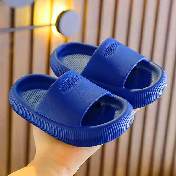 Mixed colour children's EVA slippers with a non-slip sole, shown in sizes for kids.