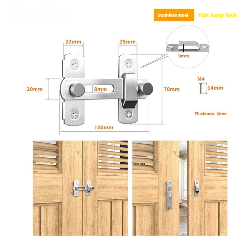 Warehouse sliding door lock with 90-degree hasp in carbon steel and stainless steel variants