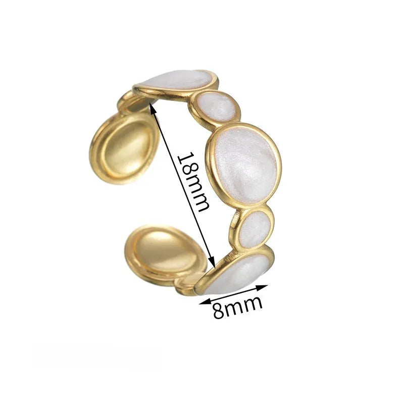 Women's geometric stainless steel ring with adjustable opening and electroplated finish