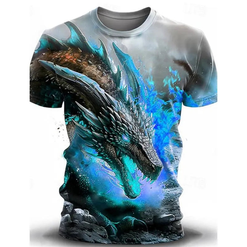Men's grey T-shirt with a large 3D wind dragon graphic print on the front