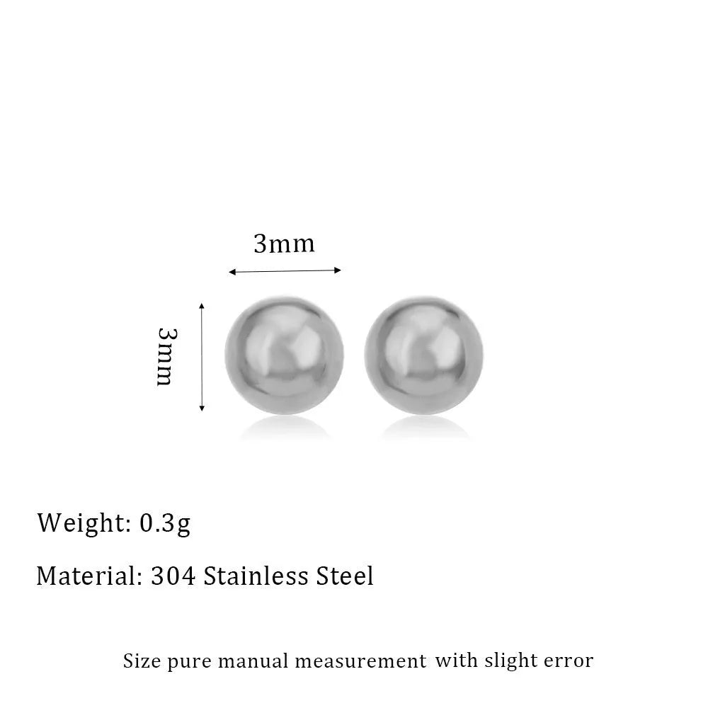 Titanium steel ball stud earrings in gold or silver finish, available in 3mm to 6mm sizes