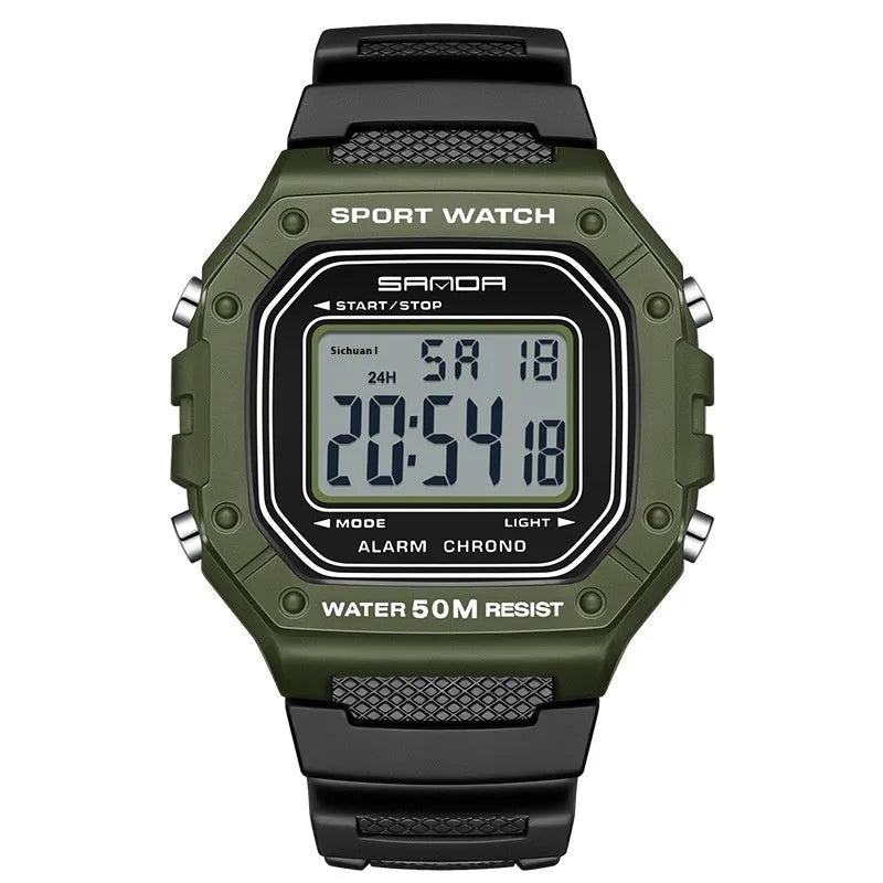 Swimming waterproof youth electronic watch with simple alarm clock in black colour option