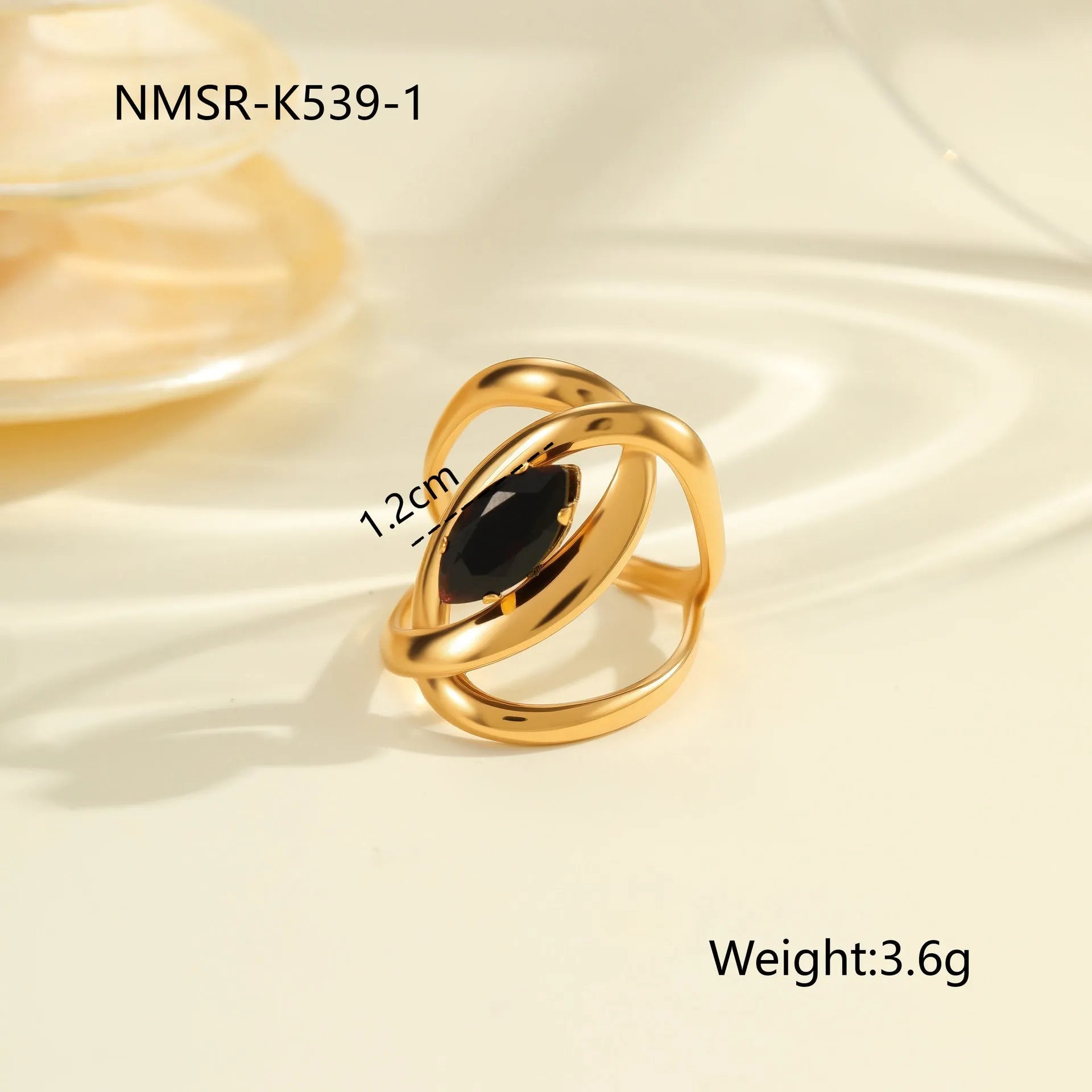 Geometric open-mouth titanium steel ring with zircon detail on adjustable band