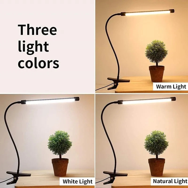 Black and white LED desk lamp with USB cable, 26cm length, for desk use.