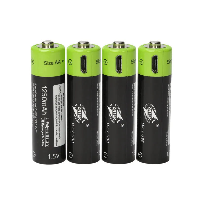 Green USB rechargeable lithium battery 1.5V AA AAA 1250mAh with fireproof ABS shell and charging cable