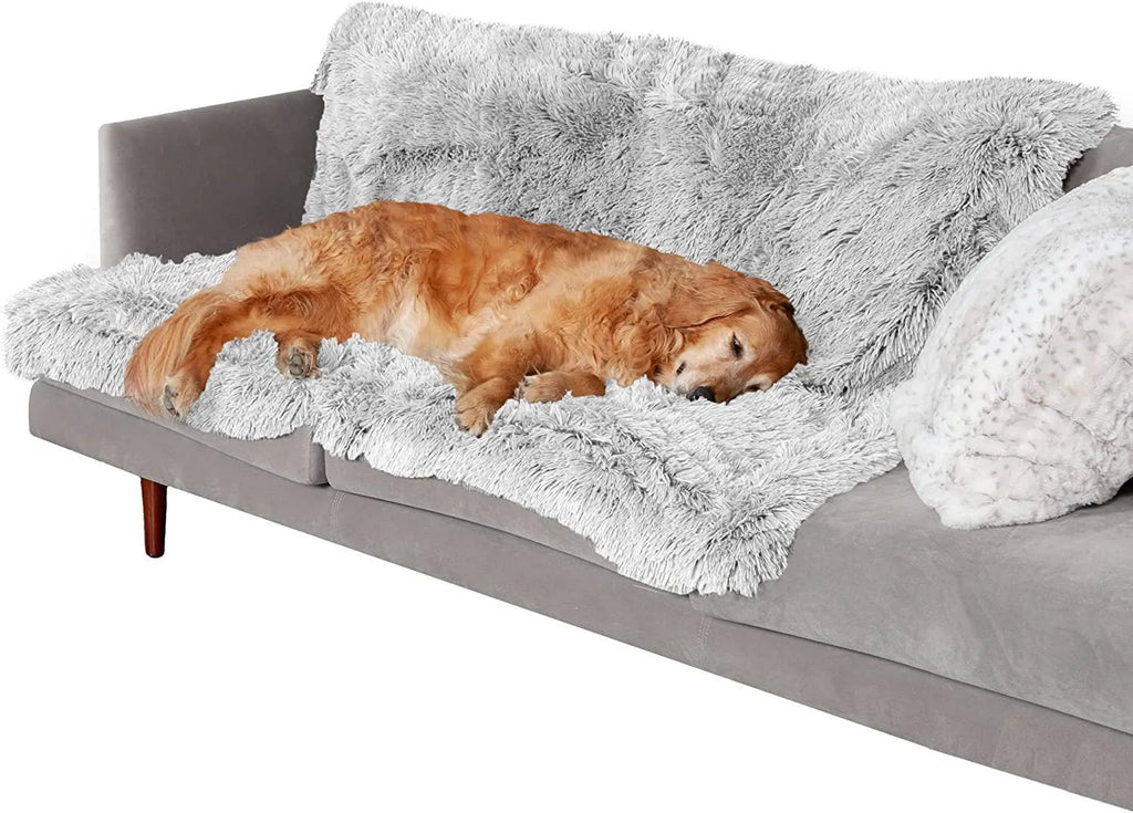 Plush waterproof dog cushion in dark grey showing double layer thickening construction