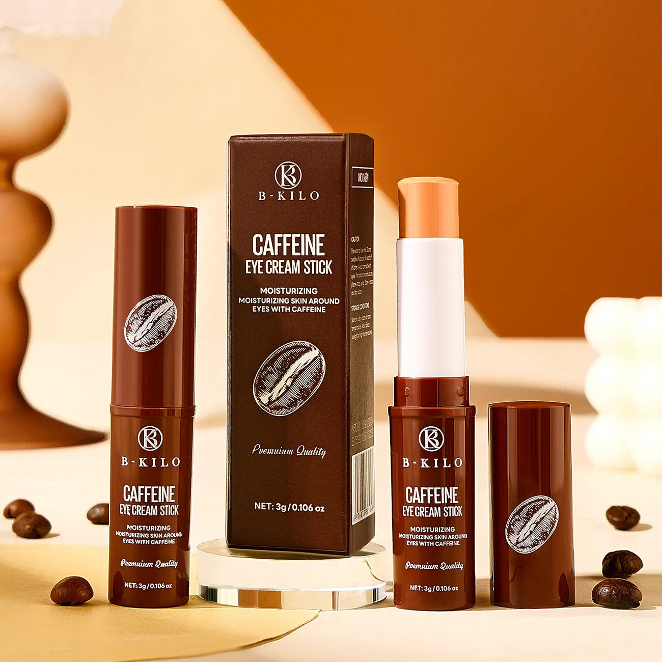 Caffeine eye cream stick in twist-up applicator for dark circles and fine lines