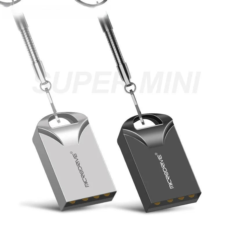 Small black and silver metal USB flash drive showing compact size and USB connector