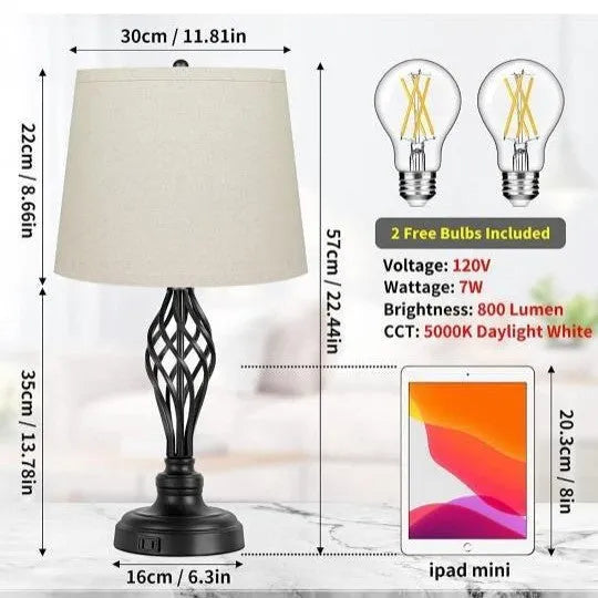 European style bedside table lamp with USB charging port and touch-sensitive cold warm light controls