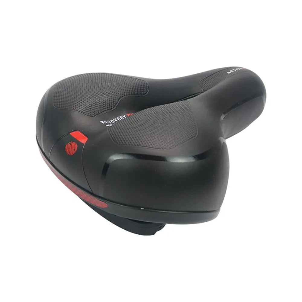 Bicycle cushion with soft padding and PU leather cover, includes waterproof cover and maintenance tools