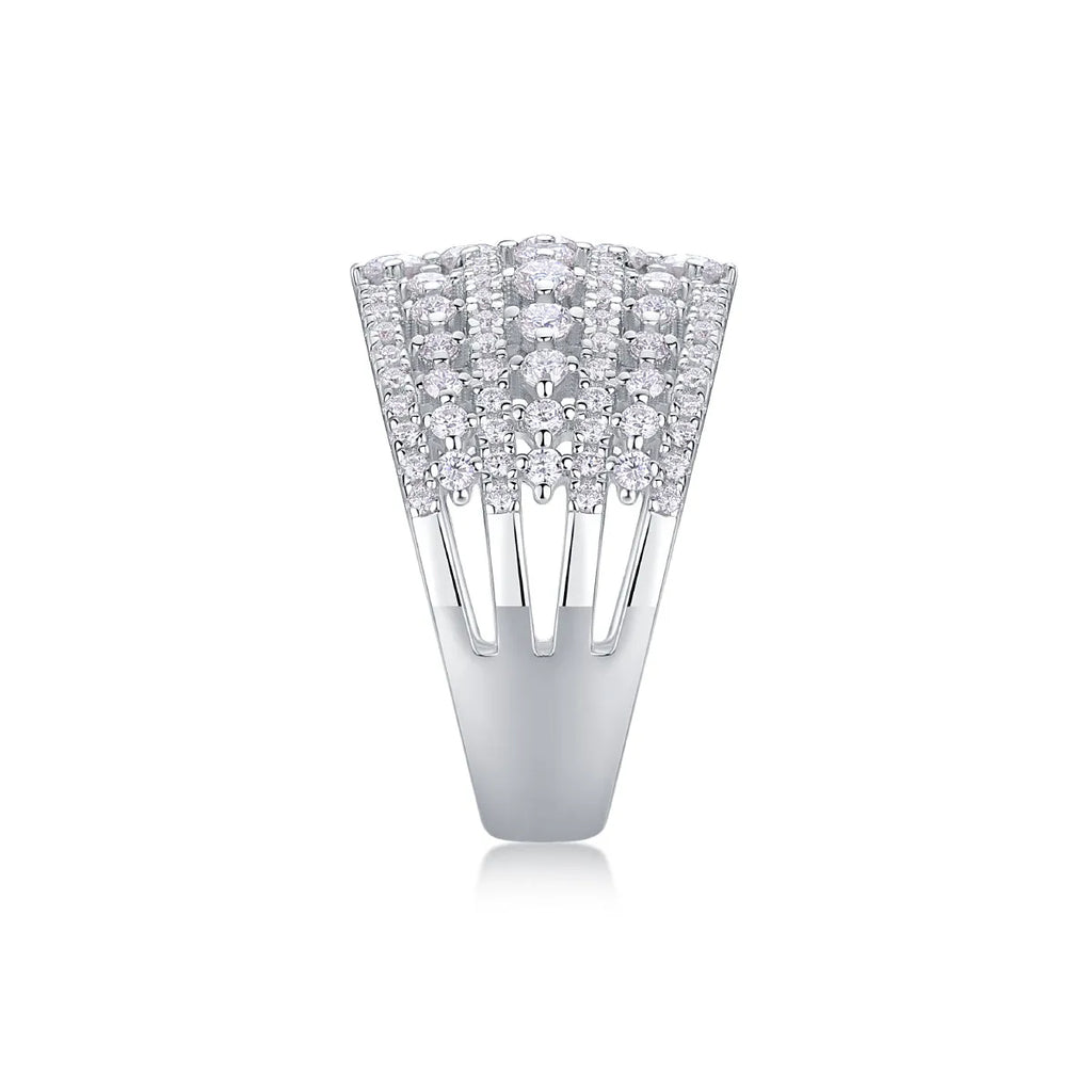 Ballet of Time moissanite wedding ring set in platinum finish with silver band and gift box
