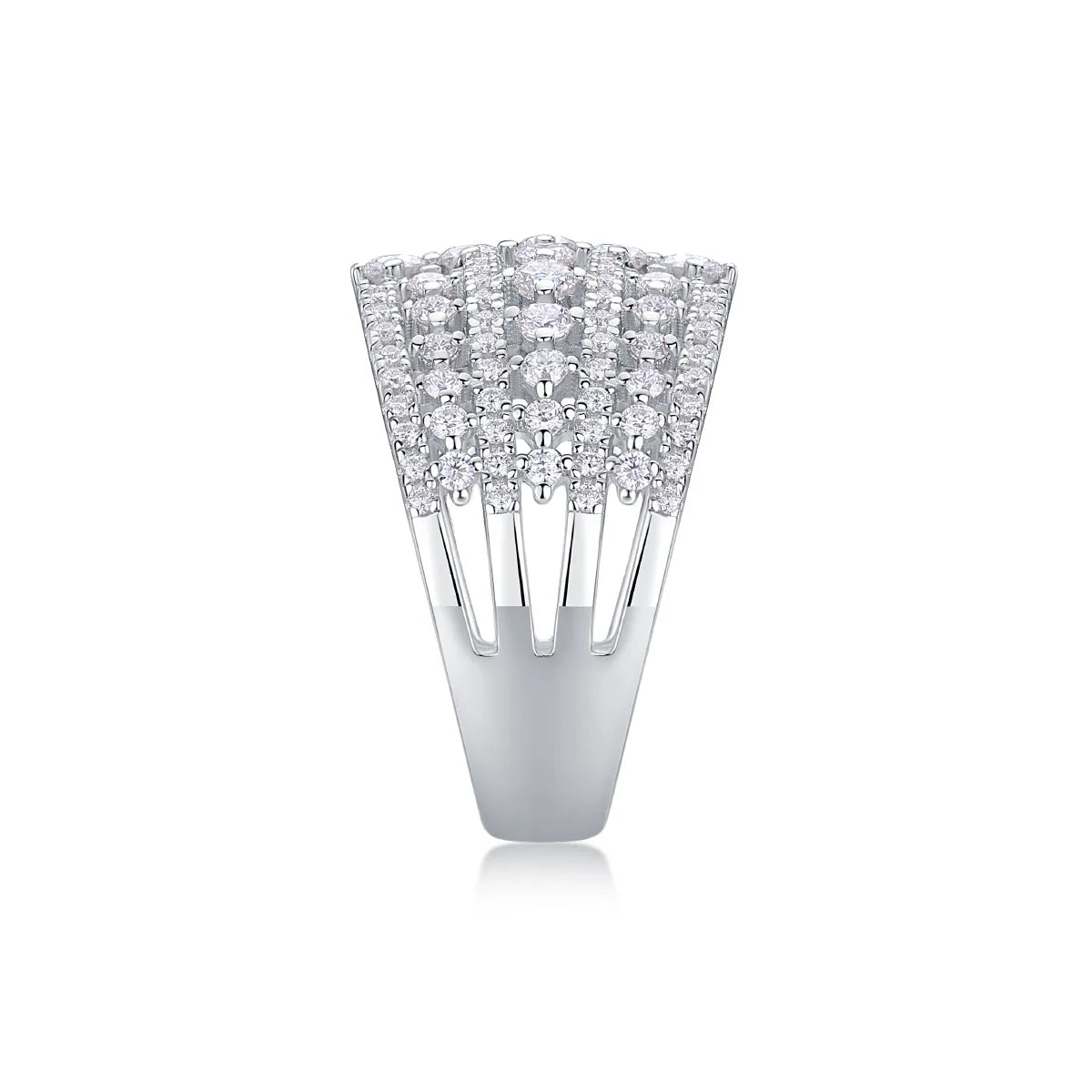 Ballet of Time moissanite wedding ring set in platinum finish with silver band and gift box