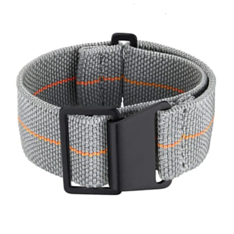 Nylon parachute watchband in green, blue, and black with silver buckle, 18mm 20mm 22mm widths
