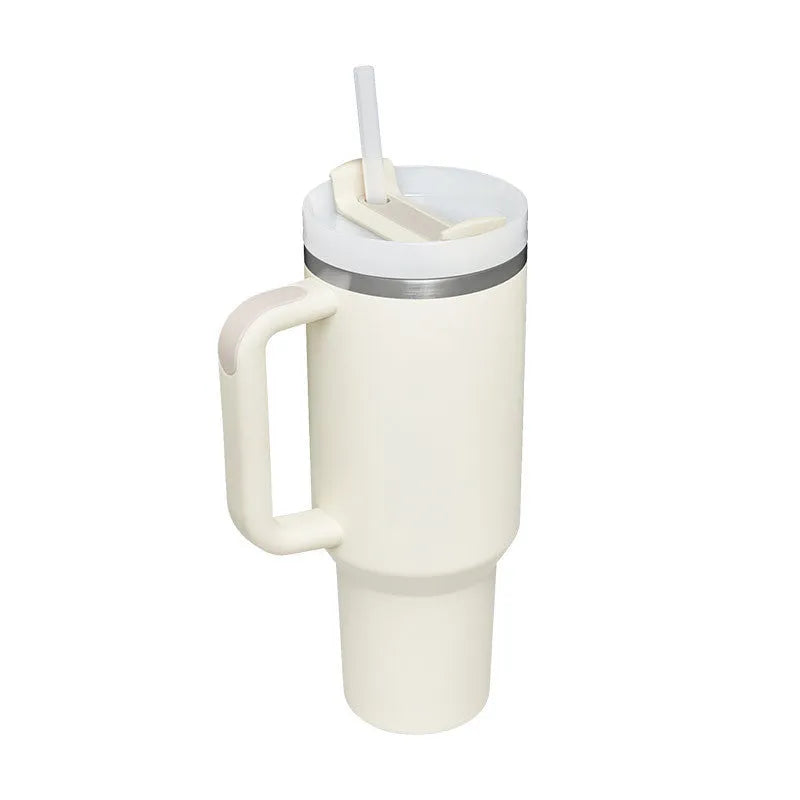 40 oz stainless steel insulated tumbler with handle and straw in multiple colours