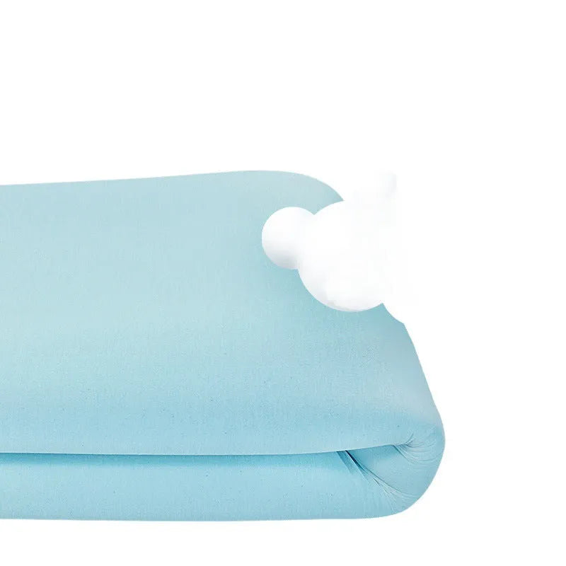 Thin gel memory cotton tatami mattress on a tatami floor, showing side profile to illustrate 2cm, 3cm, or 5cm thickness.