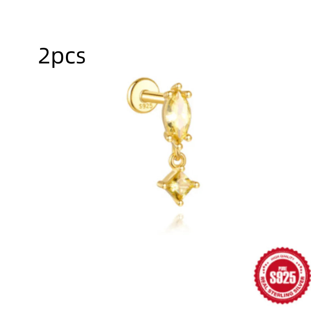 S925 sterling silver water drop earrings with flat spiral geometric design and gold plating.