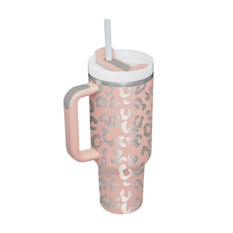 40 oz stainless steel insulated tumbler with handle and straw in multiple colours