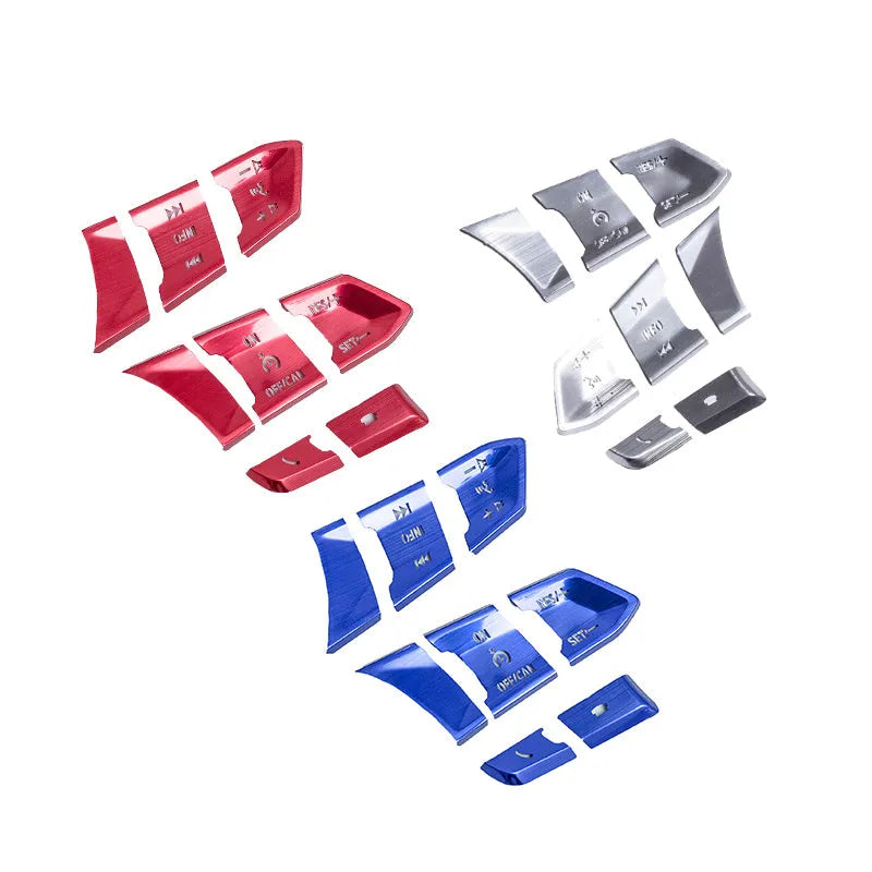 Atz aluminium alloy transparent steering wheel button decorative stickers in brushed red silver and blue for Mazda and Honda cars