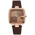 Women's leather quartz watch with 36mm hardened glass dial on a 230mm leather strap in black