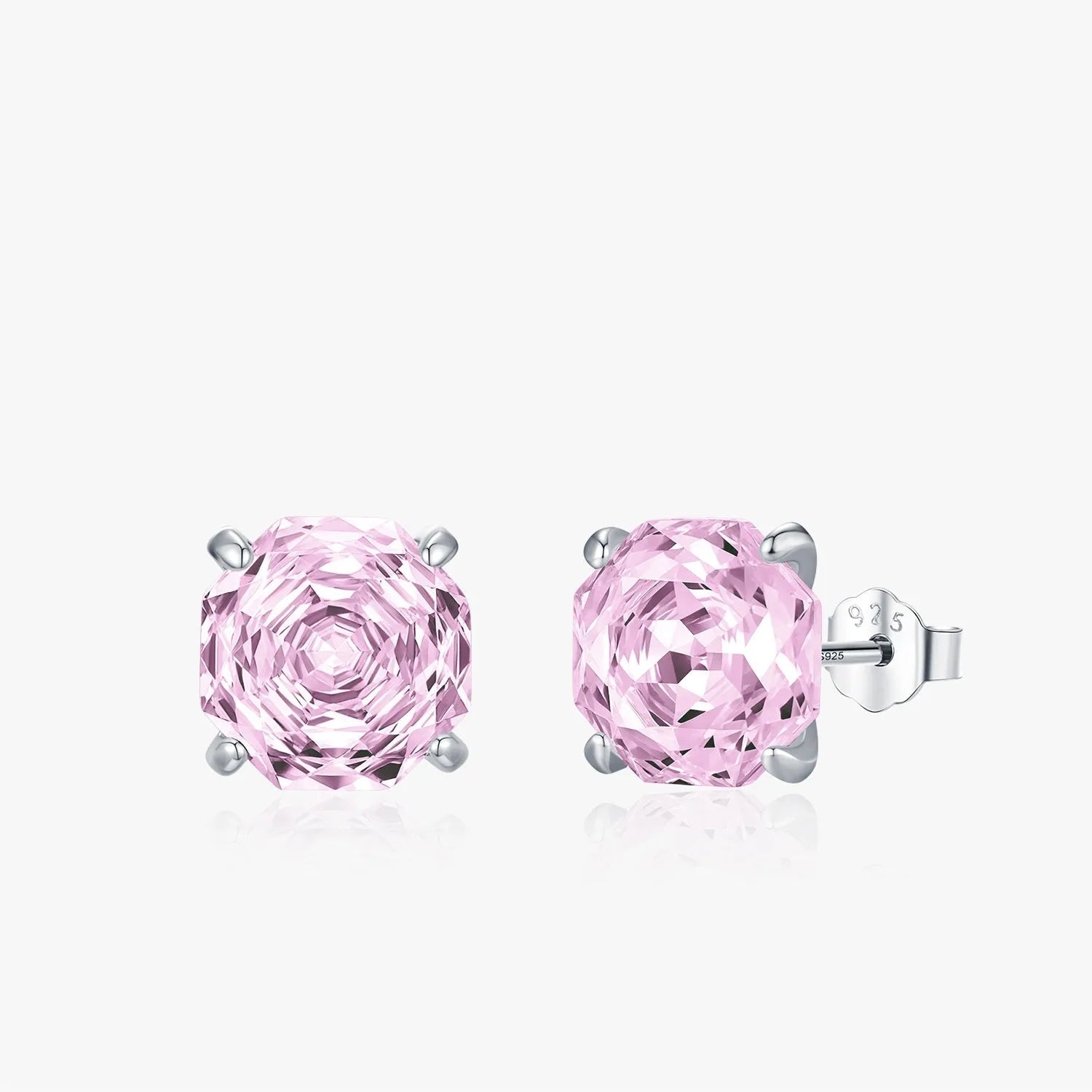 S925 sterling silver rose stud earrings in 6mm and 8mm sizes with pink colour options
