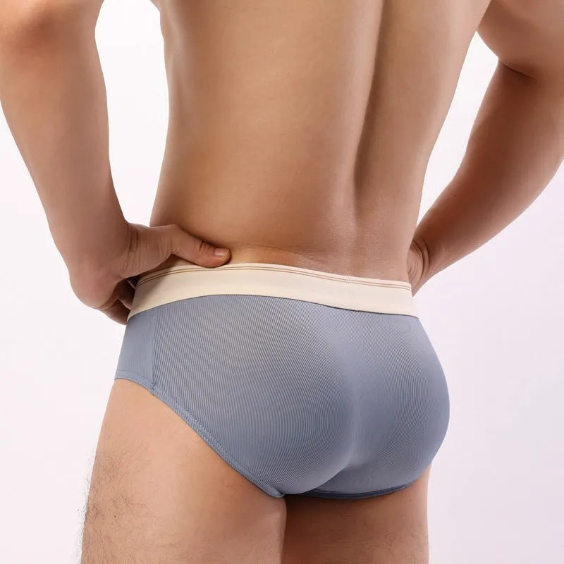 Men's thin breathable U convex briefs in solid colour, knitted polyester fabric, mid waist