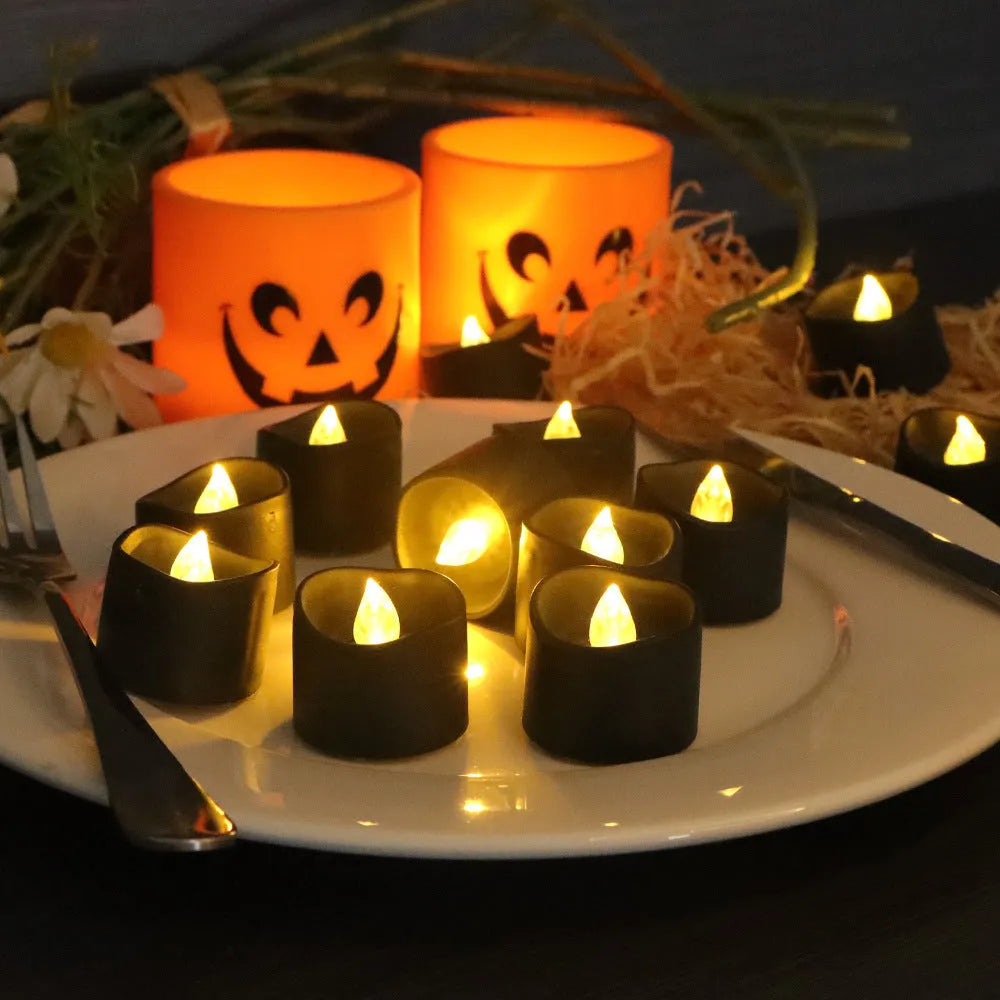 Black plastic concave LED candle with yellow flash effect, pack of 12 electronic wax candles for Christmas decor