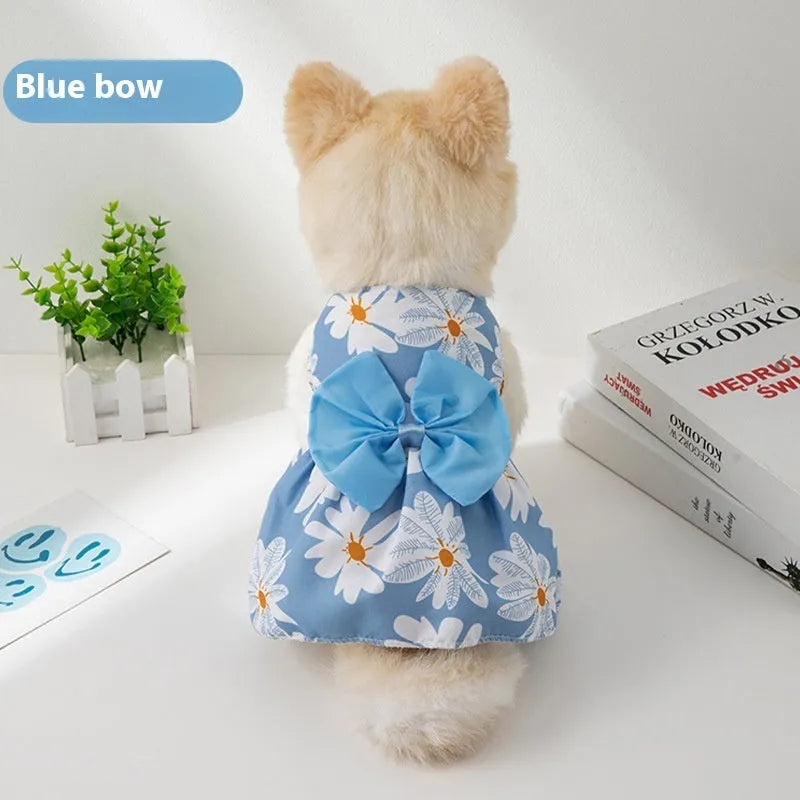 Ultra-thin floral butterfly knot pet dress for dogs and cats with decorative bow