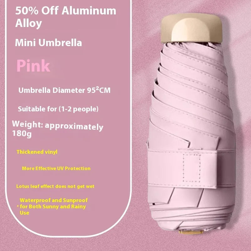 Compact 5-fold manual sun umbrella with gradient vinyl canopy in a choice of eight colours.