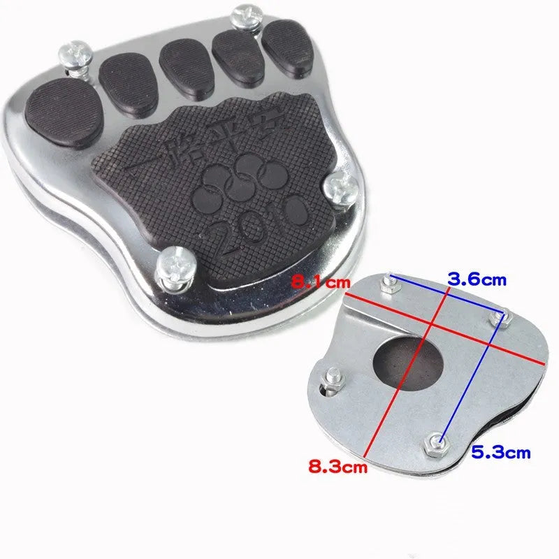 Men's metal motorcycle brake pedal skid plate showing three style options