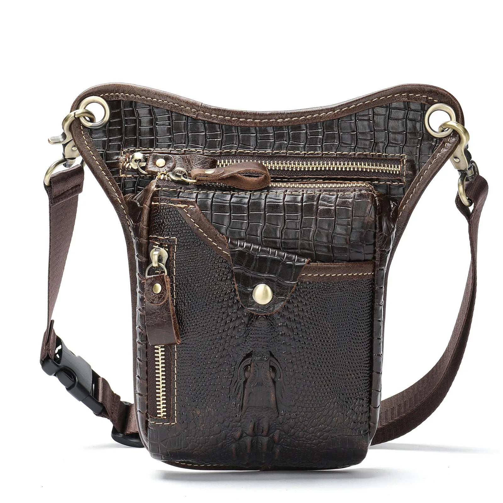 Retro brown crazy horse leather satchel bag for men with flap closure.