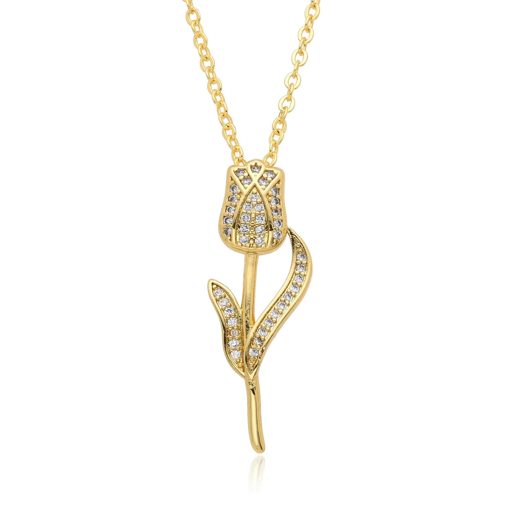 Geometric rose pendant necklace with micro inlay finish, O-ring chain, adjustable 41-50cm, women's fashion accessory