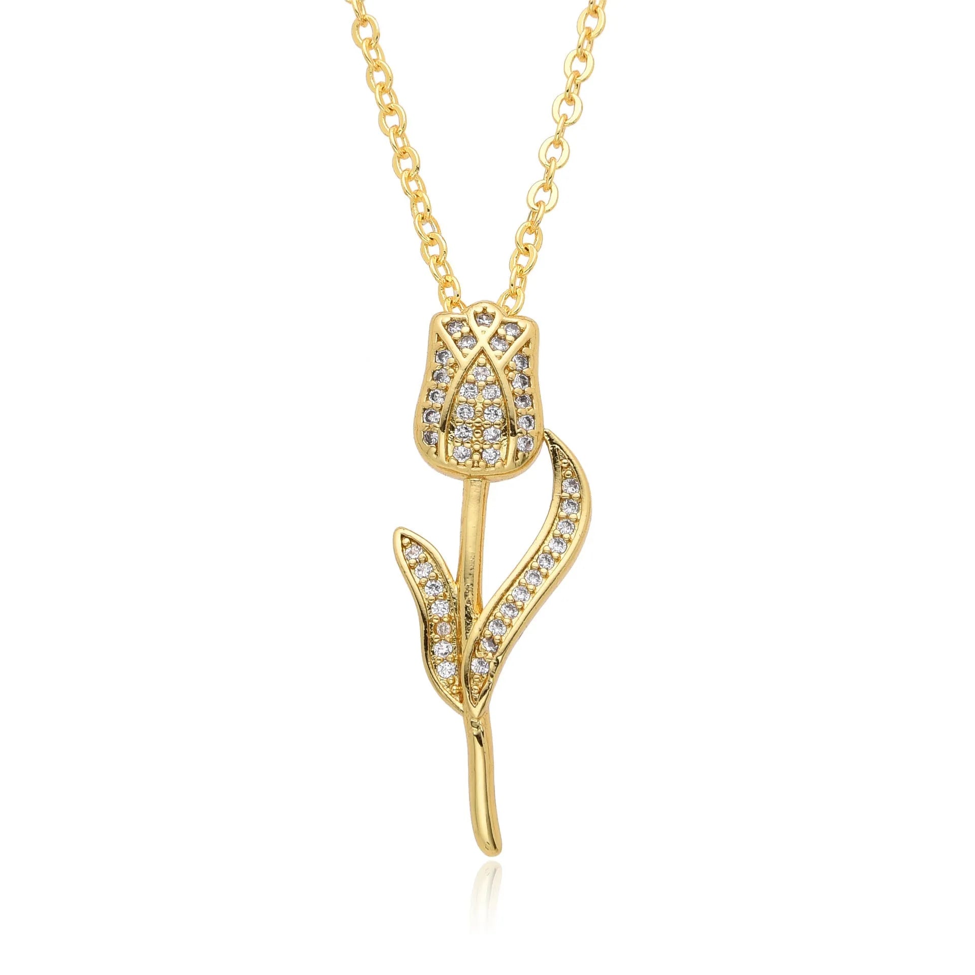 Geometric rose pendant necklace with micro inlay finish, O-ring chain, adjustable 41-50cm, women's fashion accessory