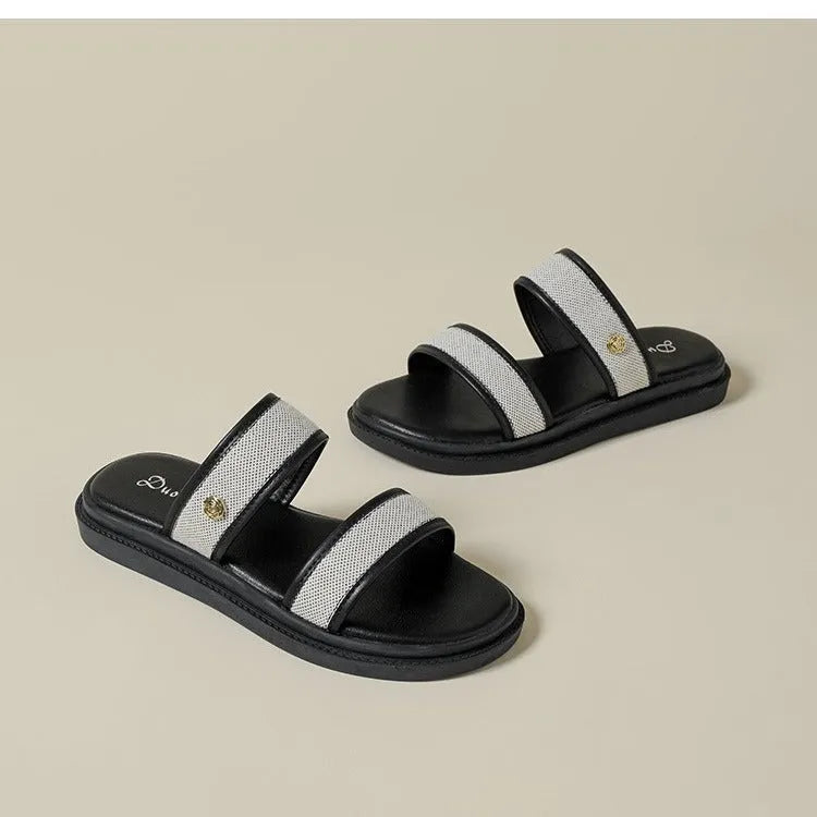Brown women's vintage style flip-flop slippers with a soft bottom and artificial PU upper.