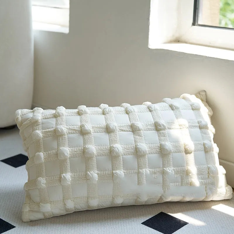 Coffee brown striped Chinese classical style cushion pillow on a sofa in 45x45cm size.