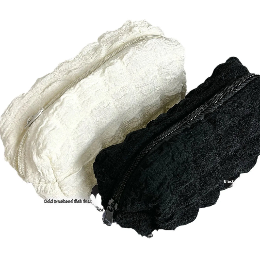 Fashion personality cream puff design pencil case made from polyester fabric in beige colour