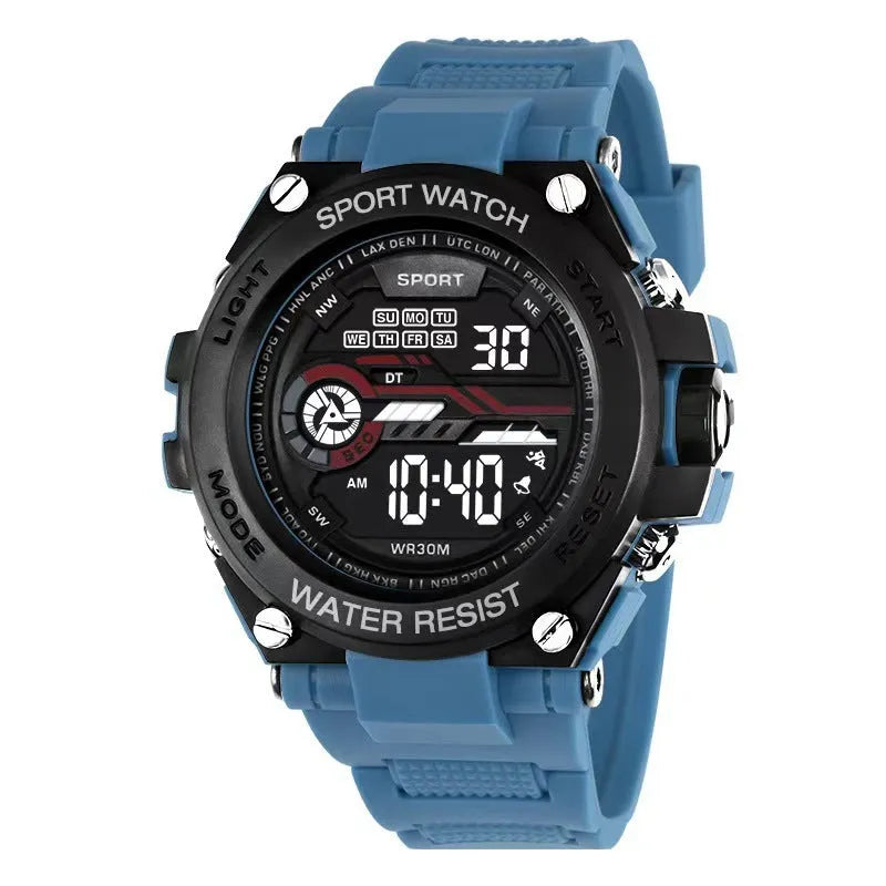 Digital electronic watch for teenagers and students showing multiple colour options