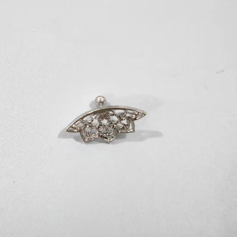 Spider web design stud earrings in gold and silver metal with geometric mesh pattern