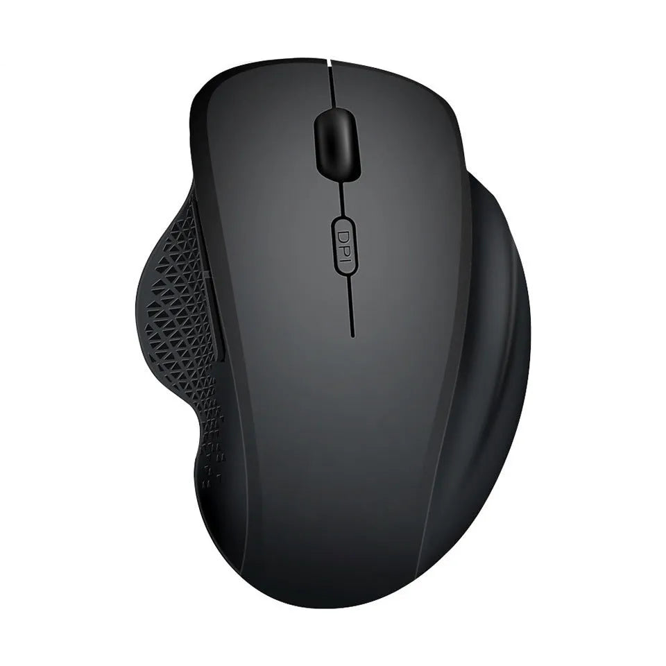 Self-charging wireless laptop mouse in black with 60cm charging cable and USB receiver