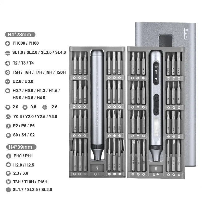 Precision electric screwdriver with aluminium handle showing scale against a ruler