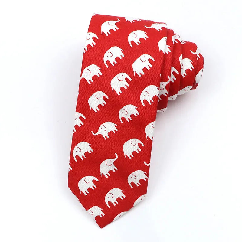 Men's narrow cotton bow tie in a cartoon print with an adjustable knot, shown in a selection of colours.